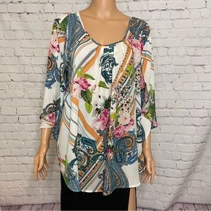 Spense size 1x Women’s Long Sleeve Flowy Comfortable Pattern Blouse